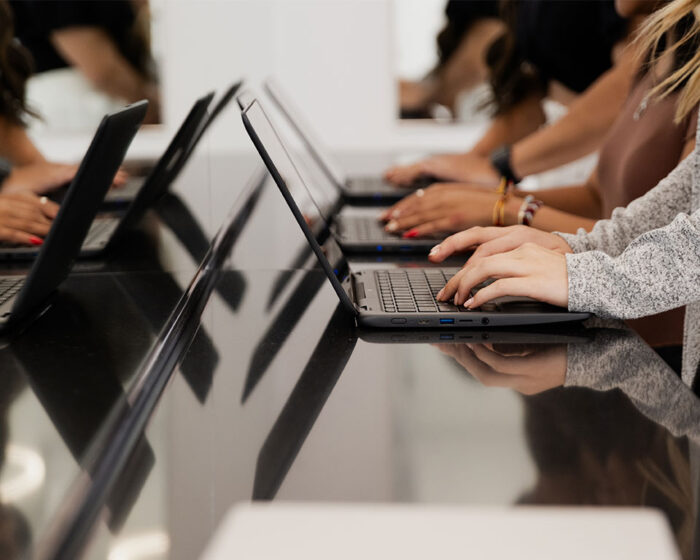 Students studying on laptops